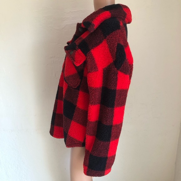CI SONO Los Angeles Black/Red Checkered Flannel Fleece Jacket Women’s Size XL - Picture 6 of 16